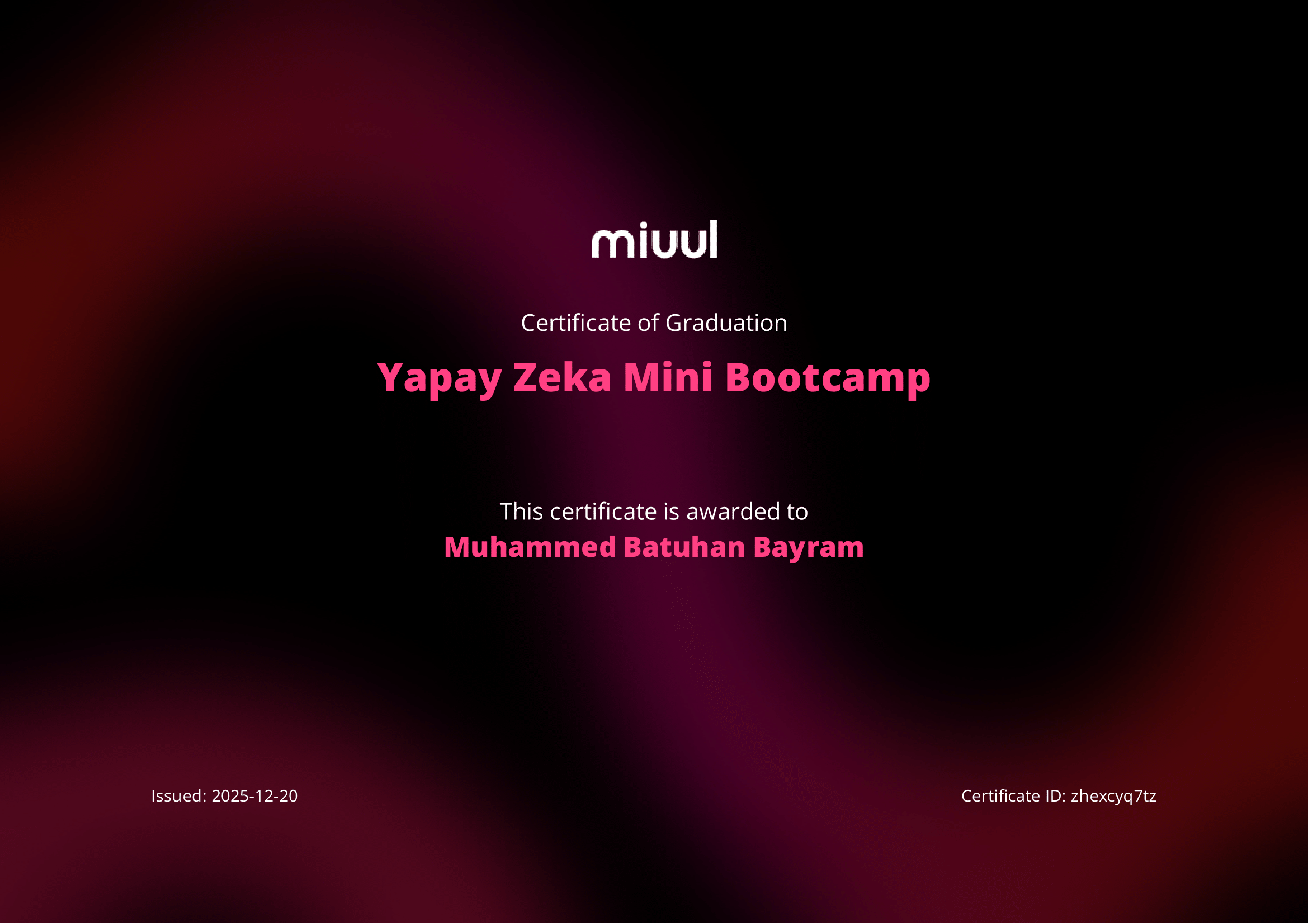 Miuul Yapay Zeka Mini Bootcamp — Katılım Sertifikası