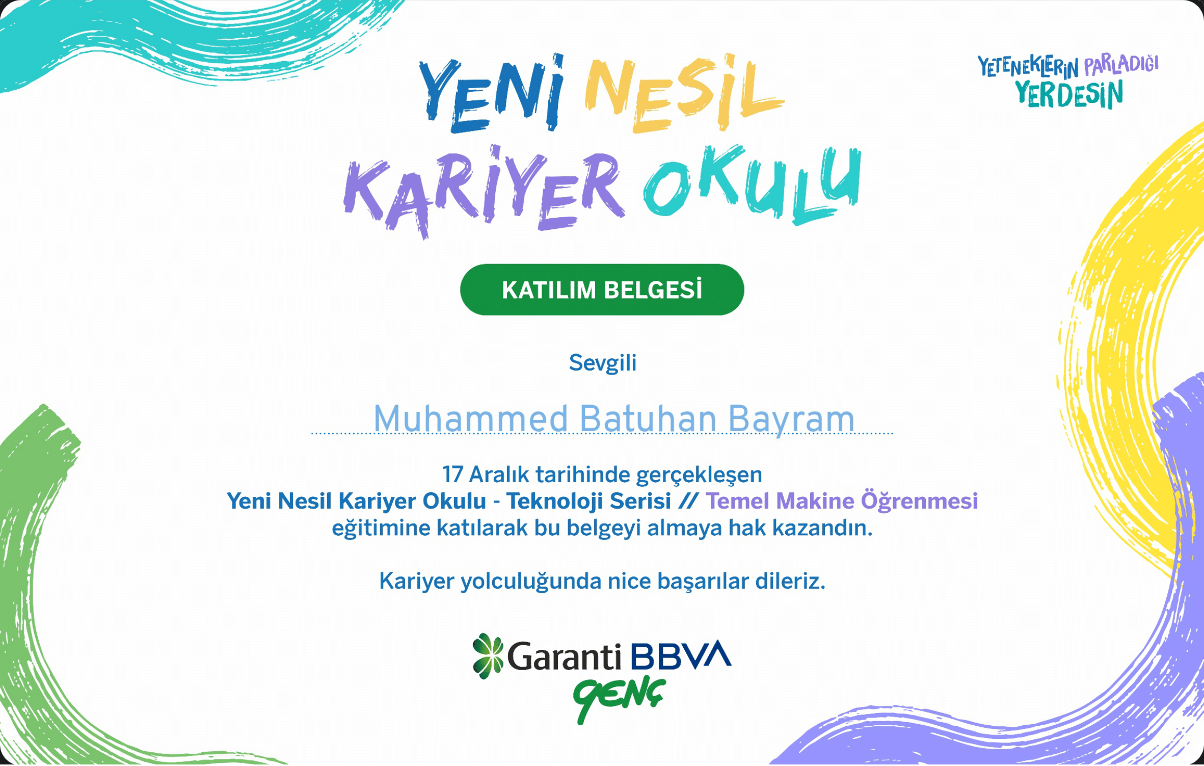 Garanti BBVA Temel Makine Öğrenmesi — Katılım Sertifikası